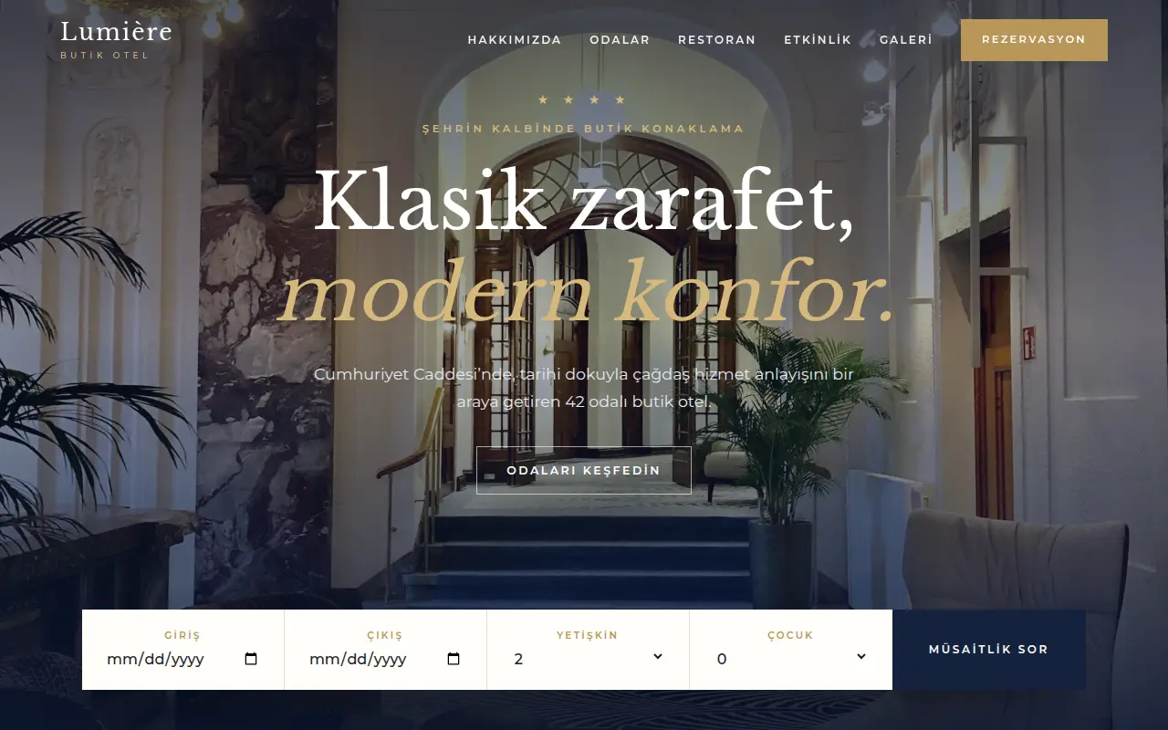 Butik Şehir Oteli Web Sitesi — Hotel Lumière